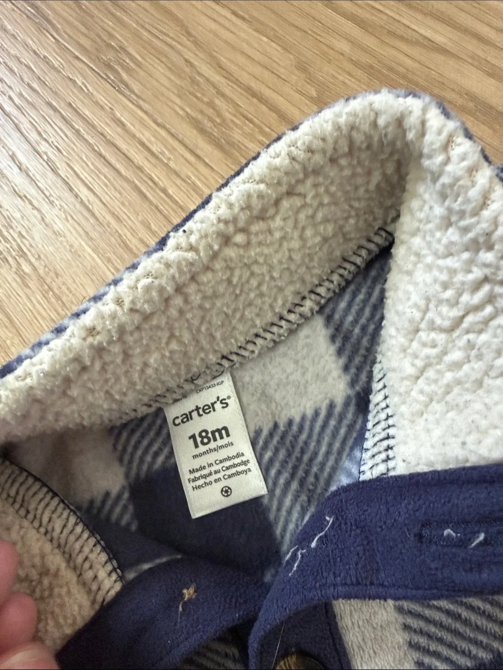 Carter's Navy and Gray Buffalo Plaid Pullover Hoodie Size 18 Months